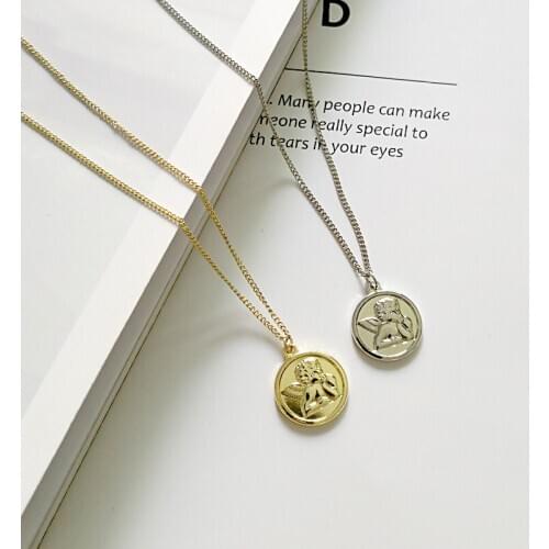 Chic Gold Cupid Angel Disc Pendant Necklace for Women Miraculous Medallion Charm Necklace Retro Guardian Coin Necklaces Jewelry
