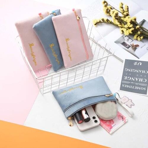 Blue Pink Flannel Portable Sanitary Napkin Storage Bag Sanitary Pads Bag Sewing Kit Coin Purse Credit Card Holder Bags