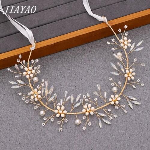 Rhinestone Flower Bride Headband Wedding Hair Accessories Bride Tiara Headband Pearl Flower Hairband For Bride Head Ornament