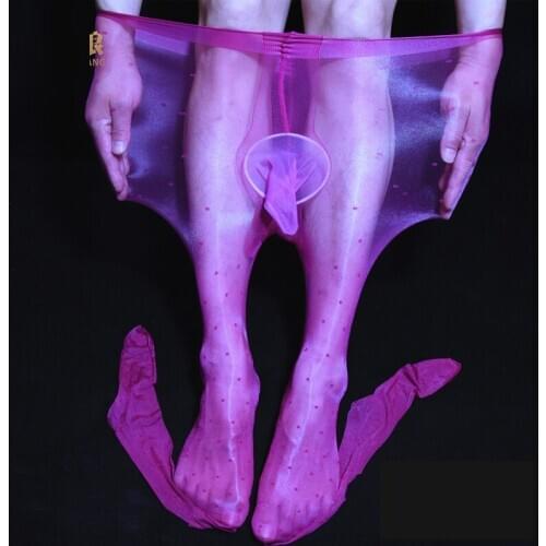 Unisex 1D Thin Oil Shiny Dot Print Pantyhose Mens Penis Sheath Hot Pants Nylons Crotchless Leggings Lady Strumpfhose Stockings