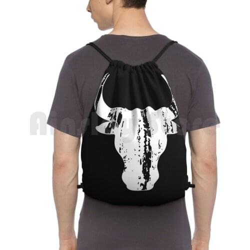 Bull Head Horns Vintage Backpack Drawstring Bags Gym Bag Waterproof Bull Vintage Bullfight Vector Bull Head Mens Sports