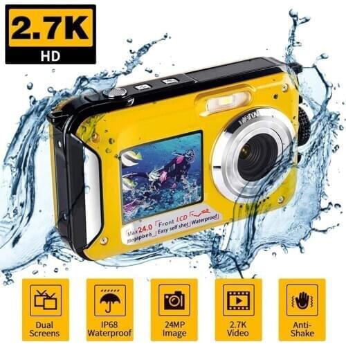 Waterproof Digital Camera 1080P HD 2.4MP Dual Screen Selfie Video Recorder for Swimming Underwater DV Recorder