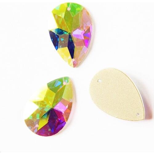 YANRUO 2154TH Drop Mirror Small Pack Crystal AB Sew On Dropet Strass Flat Back Sewn Rhinestone Stones For Garment Clothing