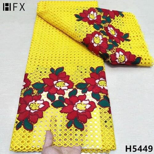 HFX yellow Guipure Lace Fabric 2021 African Cord Lace Fabric Stones Water Souble Cord Lace Fabric For Dresses Party Dress H5449