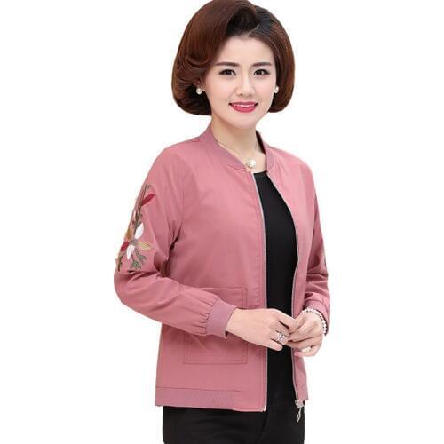 Womens coat 2019 spring autumn short jacket solid color female middle-aged temperament casual jacket middle-aged fashion Q45