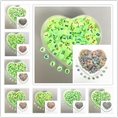 100pcs 7x4mm Luminous Letter Beads DIY Beaded Material Early Education Acrylic Stars Peach Heart beads for Jewelry Making