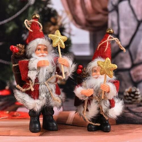 2 Sizes Cartoon Exquisite Christmas Tree Santa Claus Hanging Pendant Flannel Doll Ornament Realistic Home Decoration