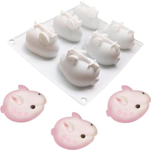6 cavity net red rabbit mousse cake Silicone mould Fondant baking cake decorating tool Ice cream soap mold