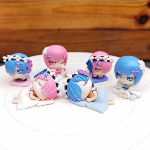 6 Pcs Re: Life in a different world from zero Sleeping Models Rem Figure 4-4.5cm