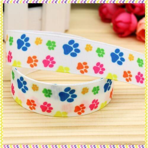 7/8'' Free shipping dog paw printed grosgrain ribbon headwear hair bow diy party decoration wholesale OEM 22mm B1179