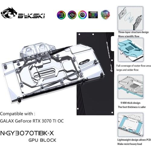 Bykski GPU Water Cooling Block , For GALAX GeForce RTX 3070 TI OC, Full Cover Cooler GPU,N-GY3070TIBK-X
