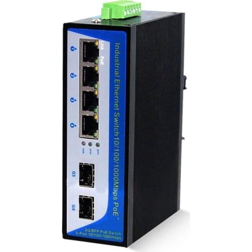 CCTV DIN-rail wall-mounted Black color 10/100/1000Mbps 2 Fx SFP +4 Tx Industrial POE Fiber switch SC connector RJ-45
