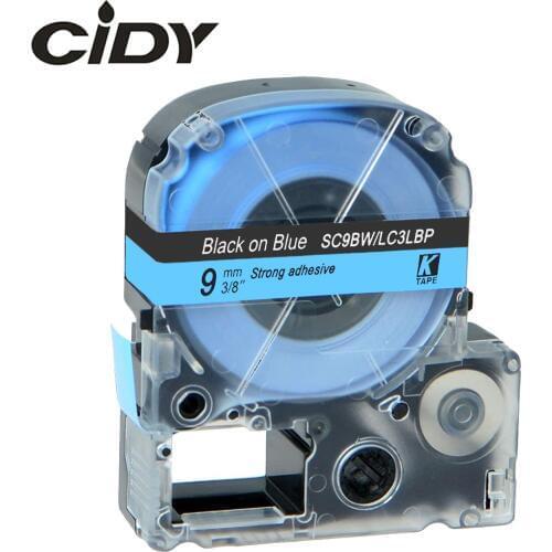 CIDY 30Pcs SC9BW/LC3LBP9 LC-3LBP Compatible For Epson/KingJim LW-300 LW-400 Black on Blue 9mm laminated SS9KW label tapes