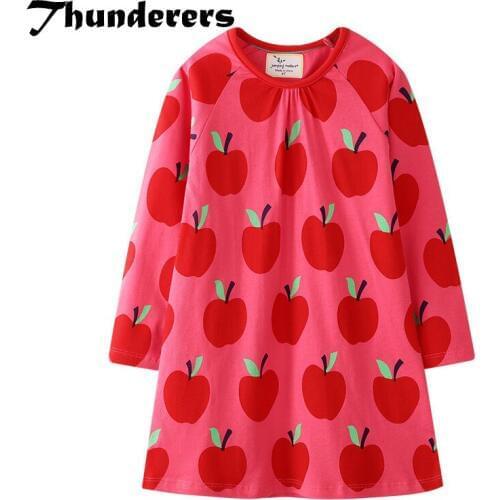 Thunderers Spring Autumn Kids Princess Dress For Girl Cartoon Printed Apple Girl Party Dresses Long Sleeve Children Clothes