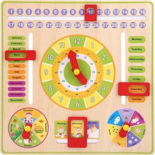 Wooden Multifunctional Digital Clock Calendar Children Educational Toy Alarm Clock 30.5X30.5X2CM