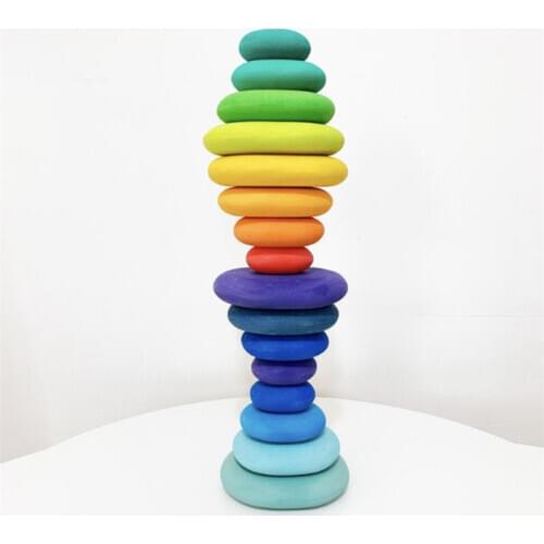 Wooden Rainbow Stacking Toys Nordic Wood Balance Blocks Natural Jenga Colored Stone Building Blocks Educational Toys for Kids