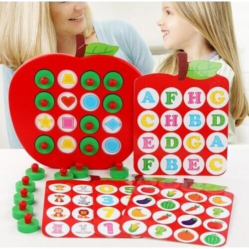 Kids Wooden Apple Memory Matching Chess Game Children Early Educational Toy