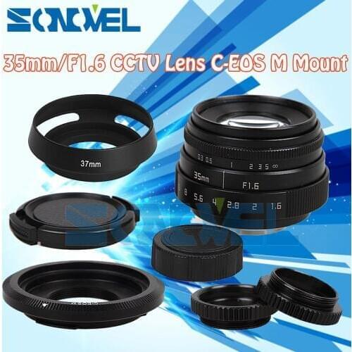 Fujian 35mm F1.6 CCTV Lens C Mount+Lens Hood+Macro ring For Canon EOS M M2 M3 M5 M6 M10 Mirrorless Camera