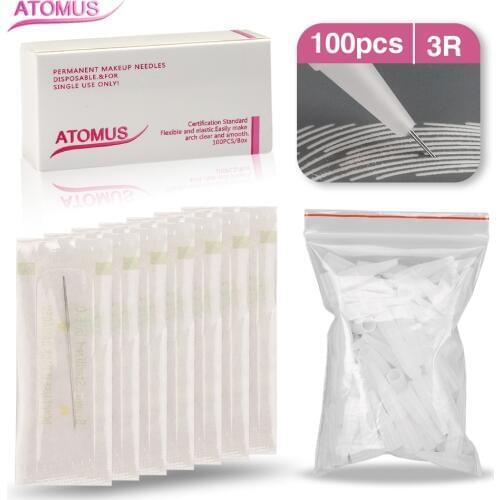 100Pcs 3R Needles And 100Pcs 3R Needle Caps For Permanent Makeup Good Quality Traditional Tattoo Needle Tips For Eyebrow Lips