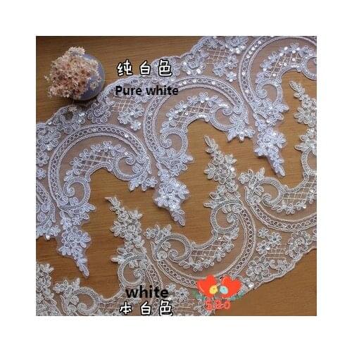 Fashion Grilles 3Yard /lot Applique Lace Decoration Paillette Wedding Dress Diy Fabric Material 24cm