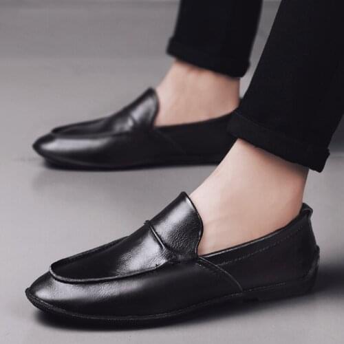2020 Handmade Cowhide Leather Men shoes loafers comfortable soft leather Moccasins Flats casual shoes men slip on driving social