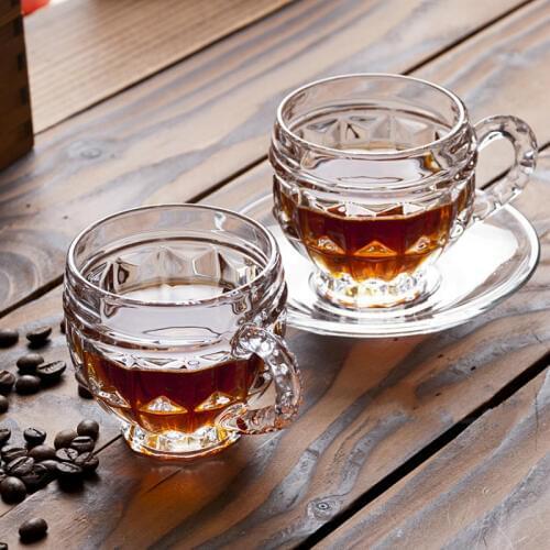 200ml Afternoon Tea Glass Coffee Cup Set Milk Water Espresso Transparent Thicken Cafe Household Dessert Restaurant Coffee Galss