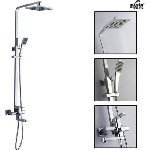 Bathroom chrome Solid Brass Bathtub Shower Set Wall Mounted 8" Rainfall Shower Mixer Tap Faucet 3-functions Mixer Valve