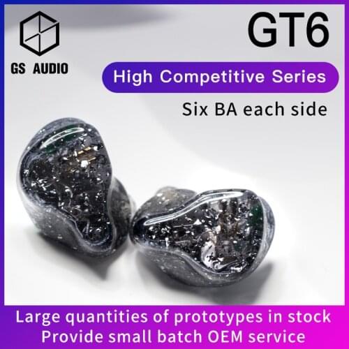GS AUDIO GT6 6BA Hybrid Driver HiFi In-Ear Earphones with 0.78 2pin Detachable Cable IEMs for Audiophiles Musician OEM ODM