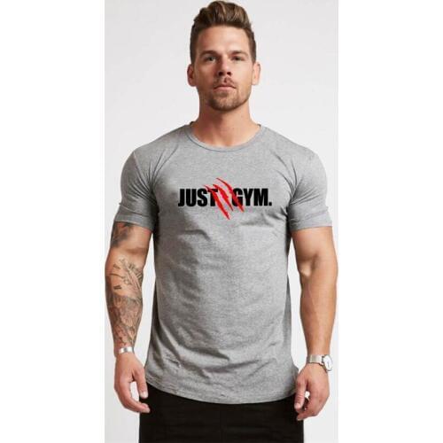 New Summer Mens Gym T shirt Slim fit Fitness Shirt Bodybuilding Clothing Male Cotton Short Sleeve Running Sport Tee Tops