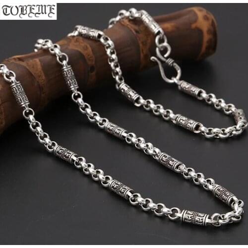 NEW 100% 925 Silver Tibetan Six Words Proverb Necklace Vintage Sterling Buddhist OM Mani Padme Hum Necklace Tibetan Necklace