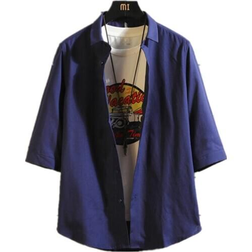 2020 Spring Mens New White Korean Slim Fit Casual Fashion Half Sleeve Shirt Cotton Camisa Masculina Blusas Blouse Bluzki Koszula