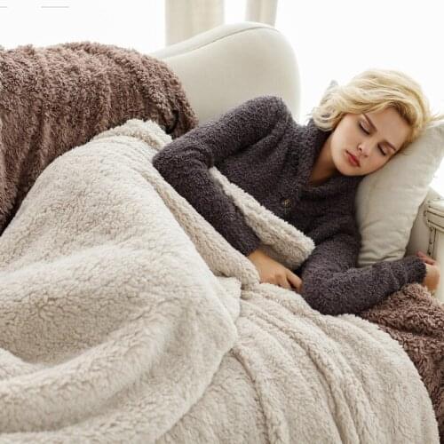 2 Sizes Lamb Cashmere Throw Blanket Warm Soft Blankets For Beds Fluffy Fuzzy Fur Blanket Solid Thick Towel Office Blanket Home