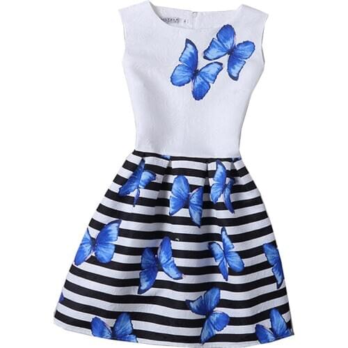 Casual Girls Dresses Stripe Butterfly Flower Dress for Girls Designer Formal Party Princess Dress Kids Clothes Baby Vestidos