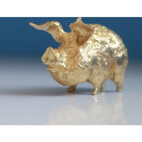 Retro Copper Chinese 12 Zodiac Flying Pig Statue Home Decoration Antique Brass Lucky Animal Figurine Small Table Desk Ornaments