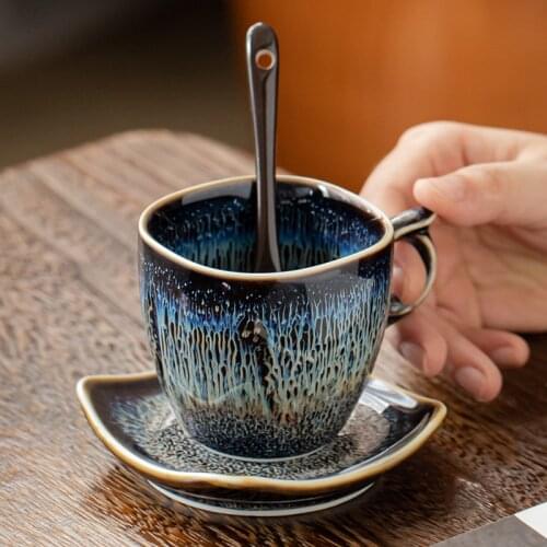 LUWU Blue Ceramic Coffee Cup Set Tea Cup with Saucers