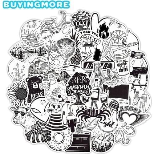 50 PCS Vsco Stickers Cartoon Black and White Cool Simplicity Cute Anime Stickers Waterproof DIY Laptop Suitcase Bike Car Decals