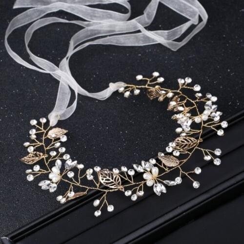 Bridal Gold Hair Ornament Wedding Hair Accessories Crystal Headpiece Bride Pearl Headband Jewelry Headdress Wedding Tiara