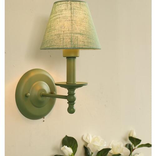 Nordic American Fabric Wall Lamp Countryside Bedroom Wall Sconces Pastoral European Mediterranean Corridor Hallway Wall Lights
