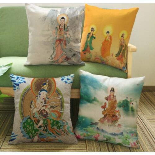 Traditional Buddists Meditation Religion Relief Buddha Decorative Worship Throw Pillow Kwan-yin bodhisatta Buddism Cushion Cover