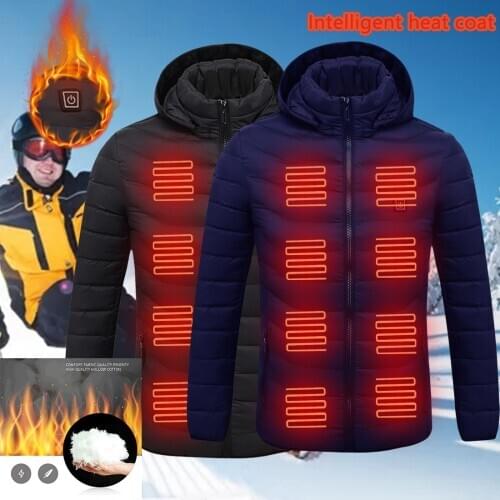 Puimentiua Mens Women Heated Outdoor Parka Coat USB Electric Battery Heating Hooded Jackets Warm Winter Thermal Jacket