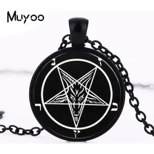 Newest 2017 Baphomet Pentagram Logo Pendant Necklace Bronze chain vintage choker statement Necklace Fashion women Jewelry HZ1