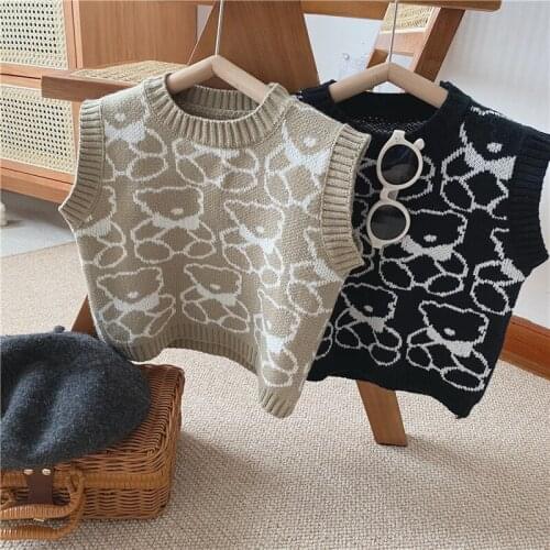 2021 Korea style girls boys printed knitted vest autumn cotton fashion kids waistcoat 1-6 years