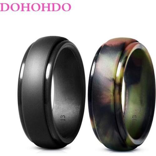 New Fashion Men Ring 8mm 7-14 Size Food Grade FDA Silicone Ring Hypoallergenic Crossfit Flexible Camouflage Rubber Finger Rings