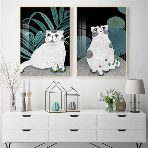 Green Plants Animals Cat Canvas Painting Posters Prints Wall Art Morden Picture for Children Room Living Room Home Decor Cuadros