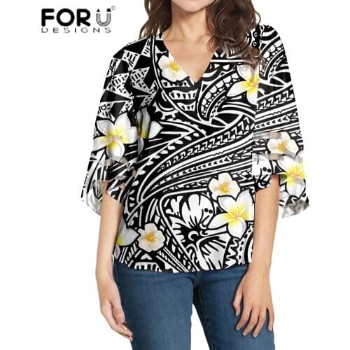 FORUDESIGNS Female Clothing Brand Chiffon Summer Top for Teen Girls Polynesian Floral Printed Womens Tops and Blouse Plus Size
