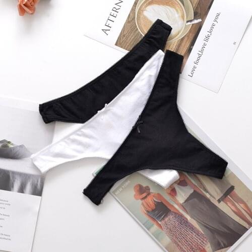 Womens Cotton Panties Lingerie Sexy Middle Waist Black And White T-pants Seamless Transparent Underwear Tanga Thong Ouverte