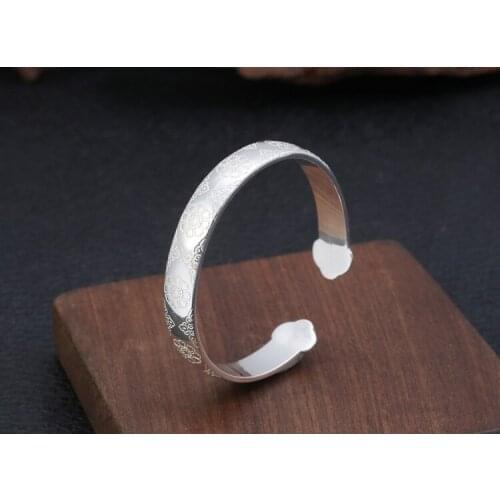 Solid 990 Sterling Silver flower Women mom gift Cuff Bangle Bracelet jewelry A4756