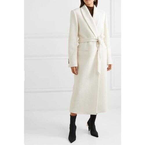Overcoat Lady X-Long Coats 2021 New Winter Womens Woolen Coat with Sashes Casual Single Button Wide-Waisted Wool Blends Jacket