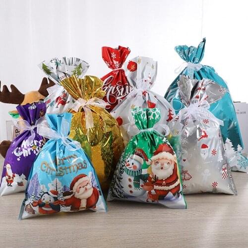 1PC Christmas Gift Bag Aluminum Foil Reusable Drawstring Wrap Party Bags Xmas Deco