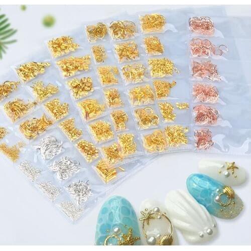 1 Pack Mixed Nail art accessories 3D DIY Hollow Metal rivet metal patch nail drill decoration DIY Gold Shell Nail Studs